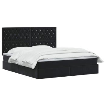 LED-Speicherbett mit Matratze Schwarz 180 x 200 cm Samt
