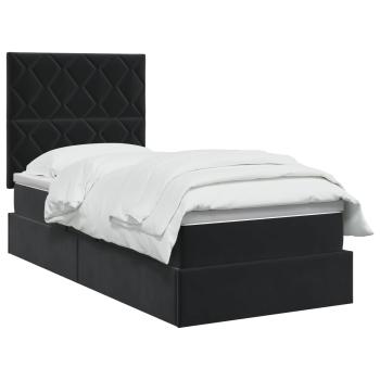 LED-Speicherbett mit Matratze Schwarz 90 x 200 cm Samt
