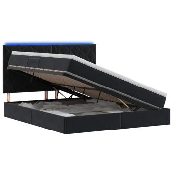 LED-Speicherbett mit Matratze Schwarz 180 x 200 cm Samt