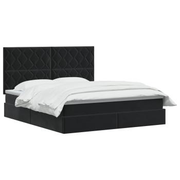 LED-Speicherbett mit Matratze Schwarz 180 x 200 cm Samt
