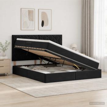 LED-Speicherbett mit Matratze Schwarz 180 x 200 cm Samt