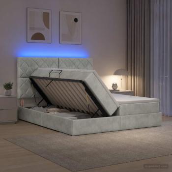 ARDEBO.de - LED-Speicherbett mit Matratze Hellgrau 180 x 200 cm Samt