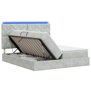 LED-Speicherbett mit Matratze Hellgrau 180 x 200 cm Samt