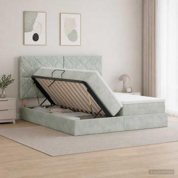 LED-Speicherbett mit Matratze Hellgrau 180 x 200 cm Samt