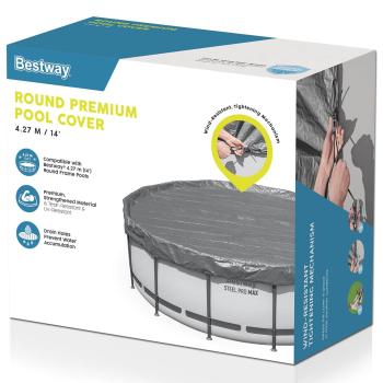 Bestway Poolabdeckung Ø4,27 m Rund Polyester Grau