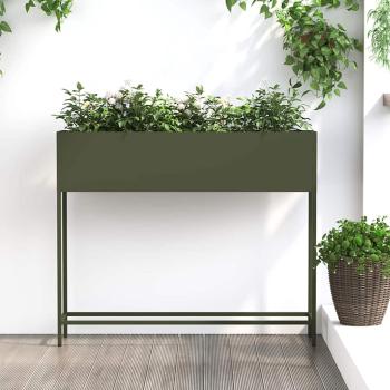ARDEBO.de - Hochbeet Gartenpflanzer Olivgrün 100 x 26 x 82 cm Stahl