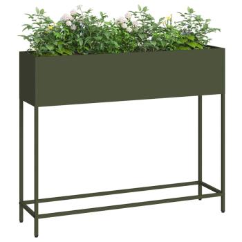 Hochbeet Gartenpflanzer Olivgrün 100 x 26 x 82 cm Stahl