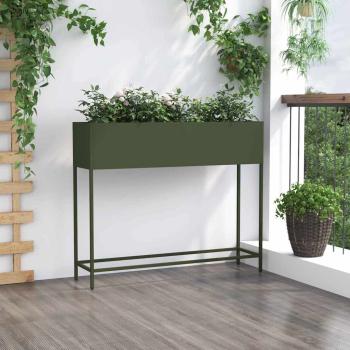 Hochbeet Gartenpflanzer Olivgrün 100 x 26 x 82 cm Stahl