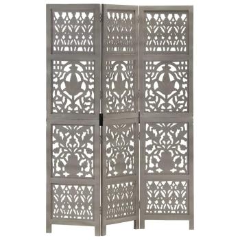 ARDEBO.de - 3tlg. Raumteiler Handgeschnitzt Grau 120×165cm Mango Massivholz