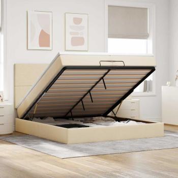 ARDEBO.de - Ottoman-Bett mit Matratzen & LEDs Creme 200x200 cm Stoff