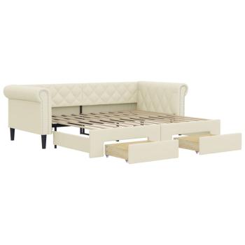 Tagesbett Ausziehbar mit Schubladen Creme 90x200 cm Kunstleder