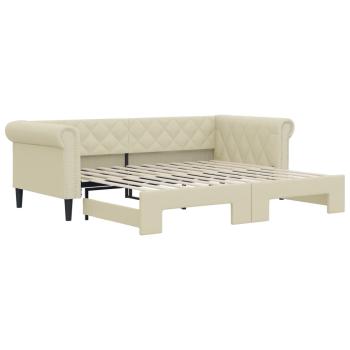 Tagesbett Ausziehbar Creme 90x200 cm Kunstleder