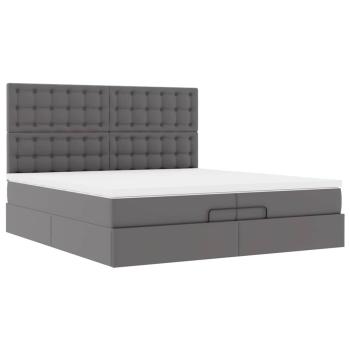 Ottoman-Bett mit Matratzen & LEDs Grau 200x200 cm Kunstleder