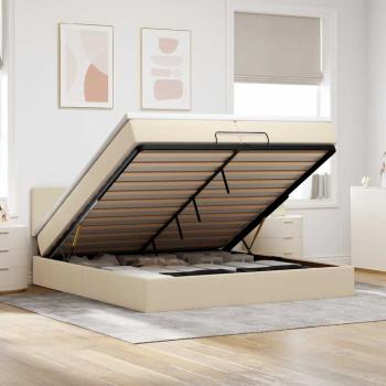 ARDEBO.de - Ottoman-Bett mit Matratzen & LEDs Creme 200x200 cm Stoff