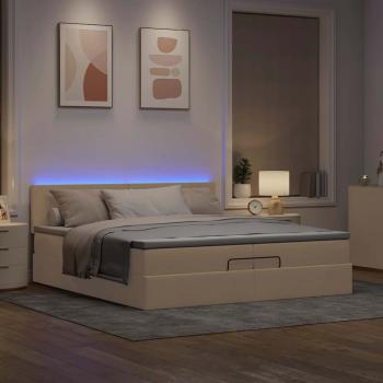 Ottoman-Bett mit Matratzen & LEDs Creme 200x200 cm Stoff