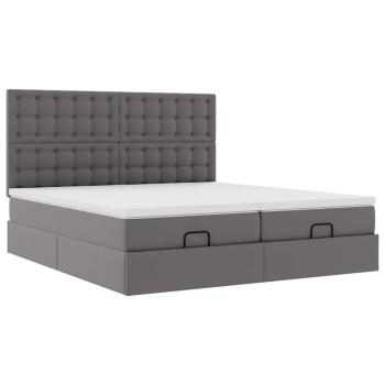 Ottoman-Bett mit Matratzen & LEDs Grau 200x200 cm Kunstleder