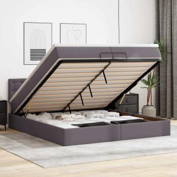 ARDEBO.de - Ottoman-Bett mit Matratzen Grau 200x200 cm Kunstleder