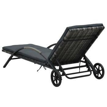 Sonnenliege mit Kissen und Rädern Poly Rattan Anthrazit