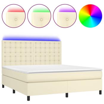 Boxspringbett mit Matratze & LED Creme 160x200 cm Kunstleder