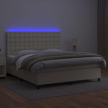 Boxspringbett mit Matratze & LED Creme 160x200 cm Kunstleder