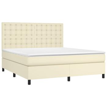 Boxspringbett mit Matratze & LED Creme 160x200 cm Kunstleder