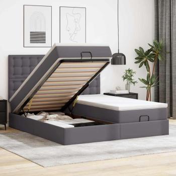 ARDEBO.de - Ottoman-Bett mit Matratzen Grau 160x200 cm Kunstleder