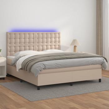 ARDEBO.de - Boxspringbett mit Matratze & LED Cappuccino-Braun 180x200cm
