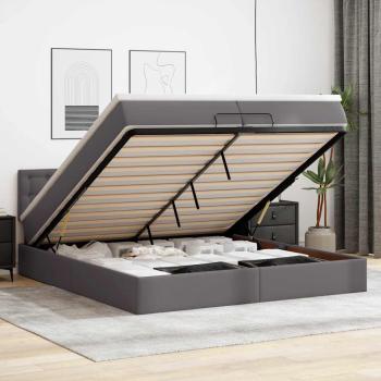 ARDEBO.de - Ottoman-Bett mit Matratzen & LEDs Grau 200x200 cm Kunstleder