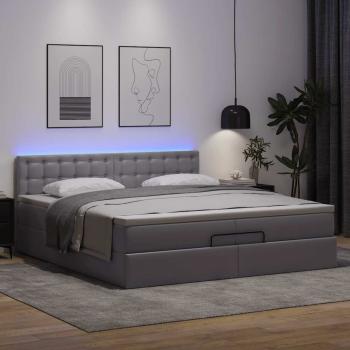 Ottoman-Bett mit Matratzen & LEDs Grau 200x200 cm Kunstleder