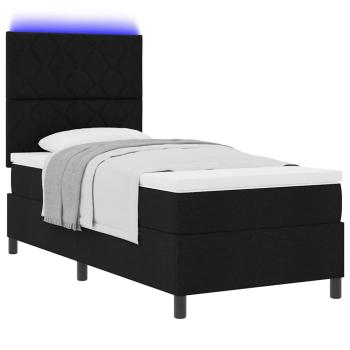 Boxspringbett mit LED-Lichtleisten Schwarz 90 x 190 cm Stoff