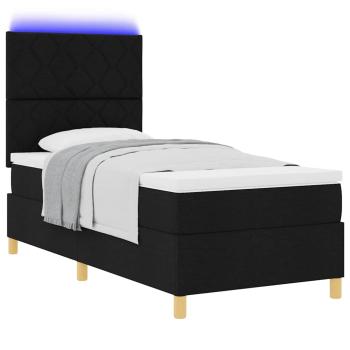 LED Boxspringbett mit Kopfteil Schwarz 90 x 200 cm Stoff