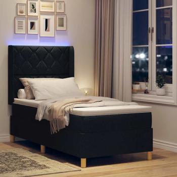 Boxspringbett mit LED-Lichtleisten Schwarz 90 x 200 cm Stoff
