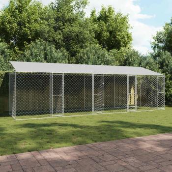 ARDEBO.de - Hundekäfig mit Dach Silber 800 x 200 x 256 cm Stahl und PE