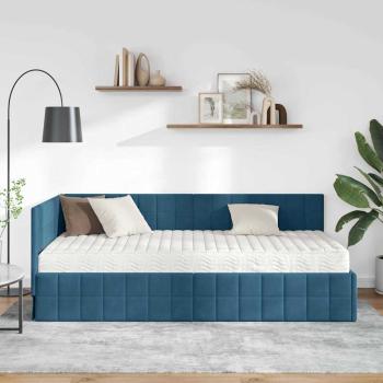 Eckbettgestell mit Matratze mit Kopfteil 2 Stk. Blau Samt