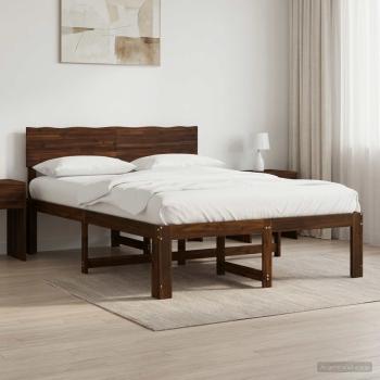 ARDEBO.de - Doppelbettgestell mit Kopfteil ROSTOCK Dunkelbraun 150 x 200 cm