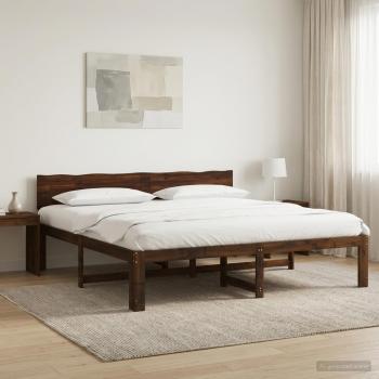 ARDEBO.de - Doppelbettgestell mit Kopfteil ROSTOCK Dunkelbraun 200 x 200 cm