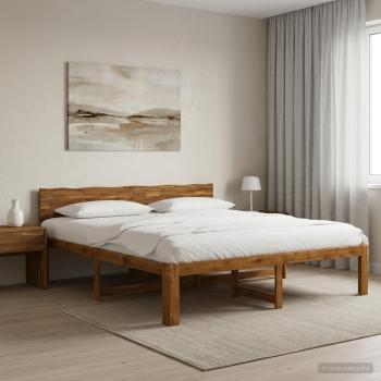 ARDEBO.de - Doppelbettgestell mit Kopfteil ROSTOCK Natur 200 x 200 cm