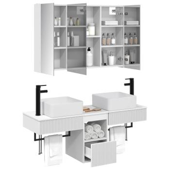 Badezimmerschrank-Set 4 stk. Weiß Holzwerkstoff