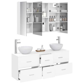 Badezimmermöbel-Set 4 stk. Weiß Ingenieurholz und Glas