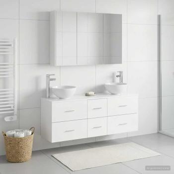 Badezimmermöbel-Set 4 stk. Weiß Ingenieurholz und Glas