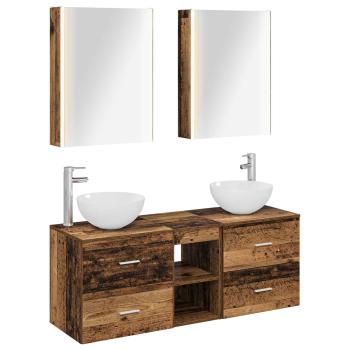 Badezimmermöbel-Set 5 stk. Altholz Ingenieurholz und Glas