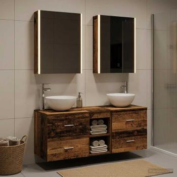 Badezimmermöbel-Set 5 stk. Altholz Ingenieurholz und Glas