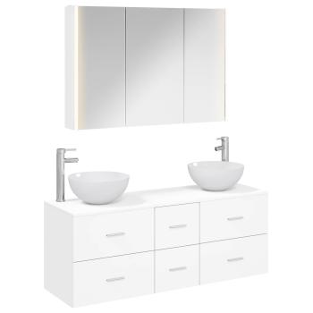 Badezimmermöbel-Set 4 stk. Weiß Ingenieurholz und Glas