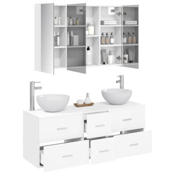 Badezimmermöbel-Set 4 stk. Weiß Ingenieurholz und Glas