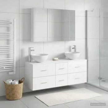 Badezimmermöbel-Set 4 stk. Weiß Ingenieurholz und Glas