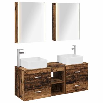Badezimmermöbel-Set 5 stk. Altholz Ingenieurholz und Glas