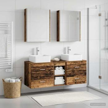 Badezimmermöbel-Set 5 stk. Altholz Ingenieurholz und Glas