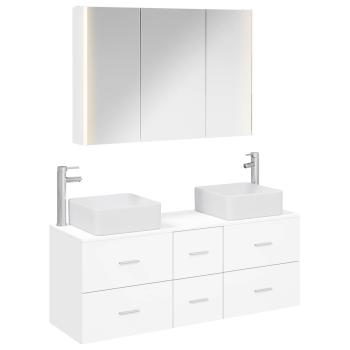 Badezimmermöbel-Set 4 stk. Weiß Ingenieurholz und Glas