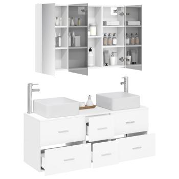 Badezimmermöbel-Set 4 stk. Weiß Ingenieurholz und Glas