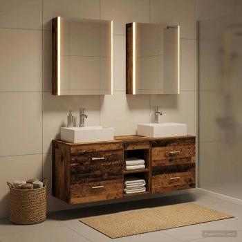 ARDEBO.de - Badezimmermöbel-Set 5 stk. Altholz Ingenieurholz und Glas